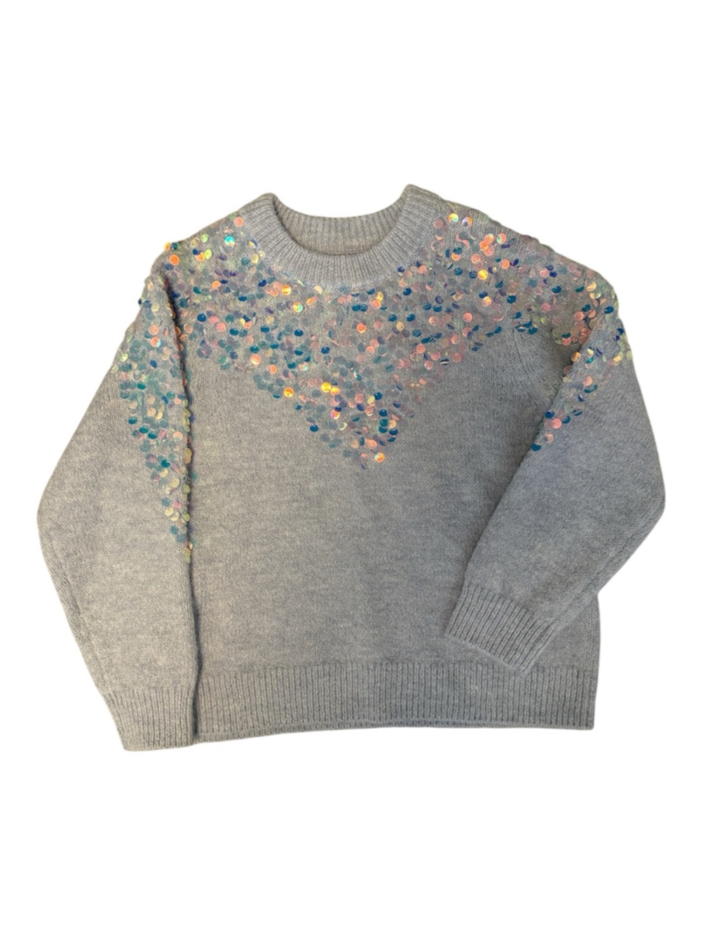 Zara Light Blue Crewneck Sweater with Iridescent Sequin Accents